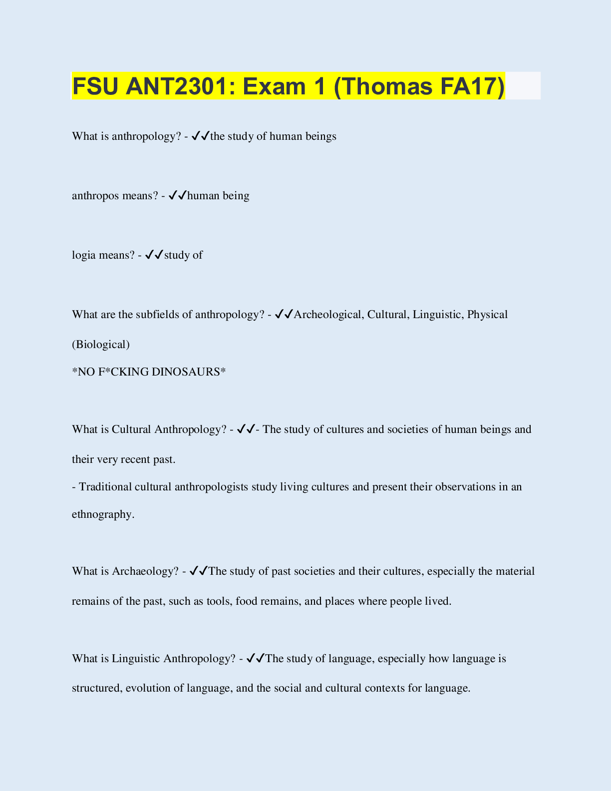 Preview image of FSU ANT2301: Exam 1 (Thomas FA17) document